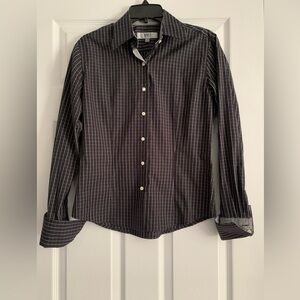 Women’s XMI Soft Black White Button Up Collared Blouse With French Cuffs Size 4